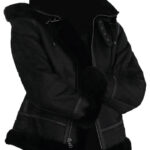 Womens Sheepskin Shearling Fur Pilot Aviator Hooded Jacket