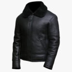 B3 Bomber Black Leather Aviator Jacket - Image 2