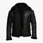 B3 Bomber Black Leather Aviator Jacket - Image 3