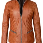 Women’s Biker Style Casual Brown Leather Jacket