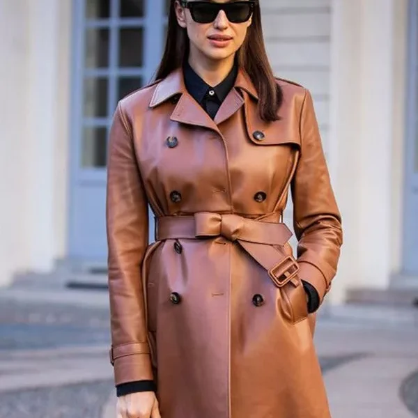 Irina Shayk Leather Trench Coat