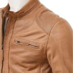 Mens Slim Fit Brown Leather Jacket - Image 3