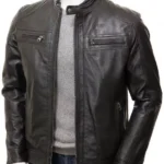 Black Leather Double Pockets Biker Jacket Men’s - Image 2