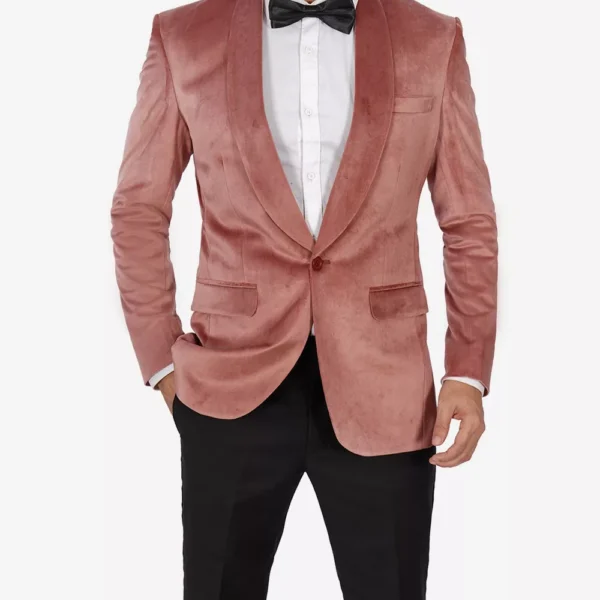 Shawl Lapel Rose Pink Velvet Tuxedo Jacket