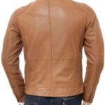 Mens Slim Fit Brown Leather Jacket - Image 2